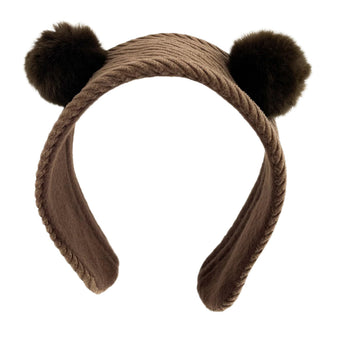 Corduroy Earmuffs with Faux Fur Poms