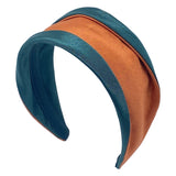 orange and green two-toned wide brim headband with contrasting fabric patterns