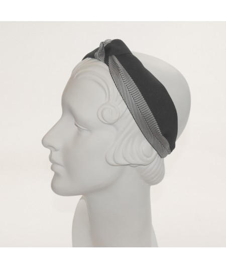 Black and White Fishbone and Grosgrain Bernadette Headband