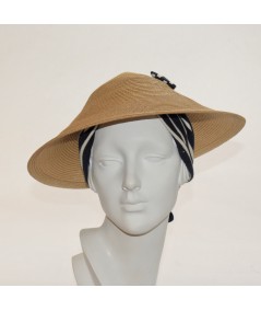 Wheat Straw Collie Hat with Navy/IvoryJersey Turban