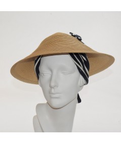 Wheat Straw Collie Hat with Navy/Ivory Jersey Turban