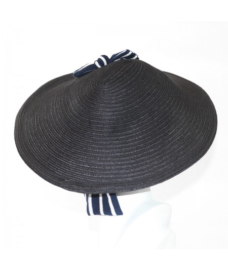 Black Straw Collie Hat with Navy/Ivory Jersey Turban