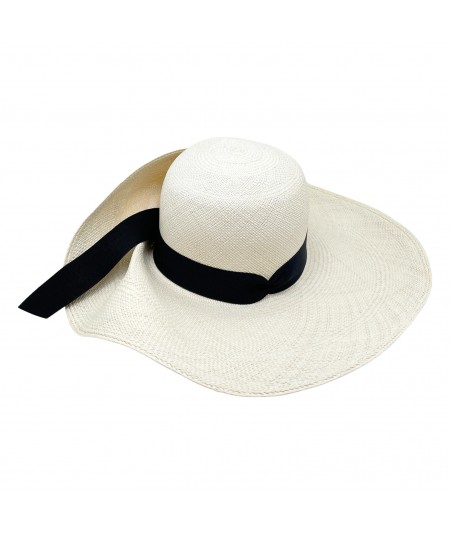 Panama Straw Ann Riviera Hat with Black trim