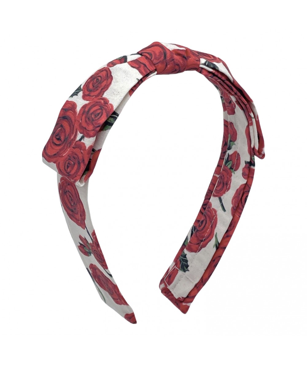 Red Roses Floral Center Bow Headband