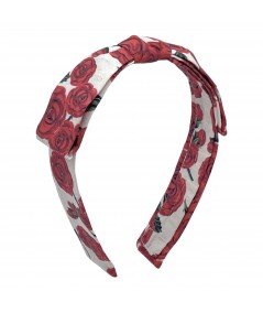 Red Roses Floral Center Bow Headband