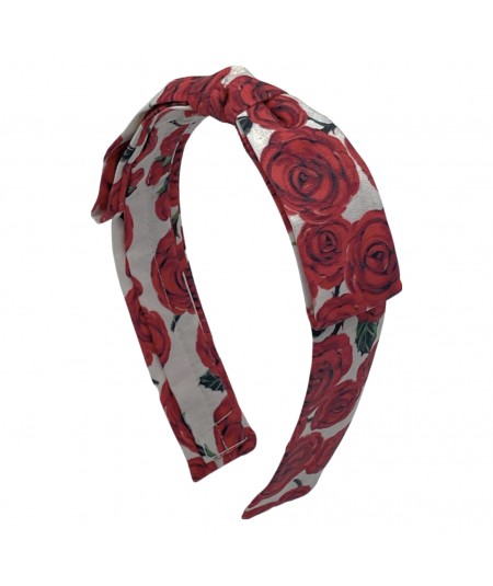 Red Roses Floral Center Bow Headband