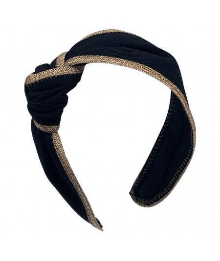 Black Twill Side Turban with Wheat Toyo Trim