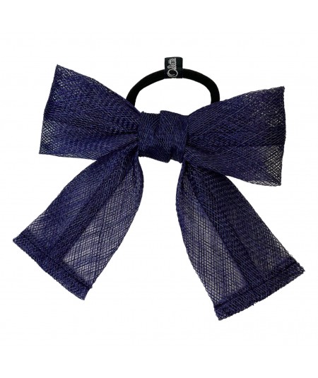 Navy Sinamay Bow Ponytail Holder