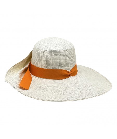 Panama Straw Ann Riviera Hat with Orange trim