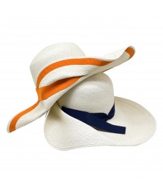 Panama Straw Ann Riviera Hat with Orange - Navy trim