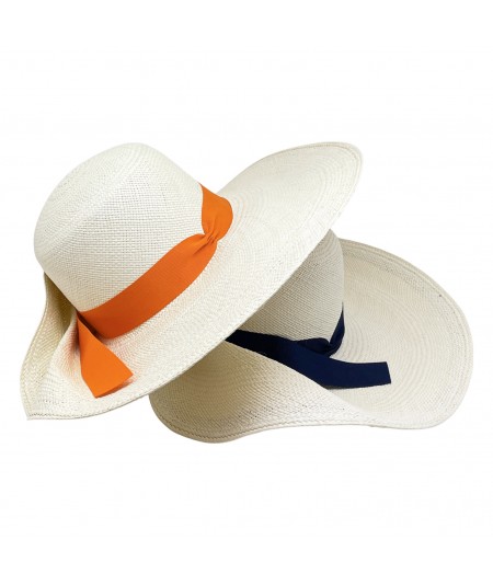 Panama Straw Ann Riviera Hat with Orange - Navy trim