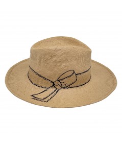 Paper Straw Hat with Hand Painted Bow and Band