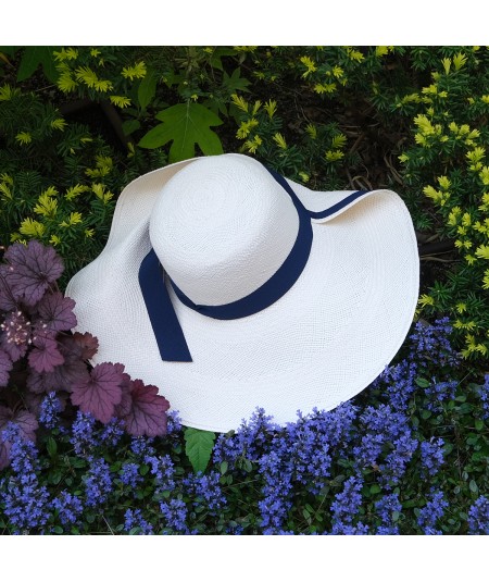 Panama Straw Ann Riviera Hat with Navy trim