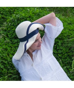 Panama Straw Ann Riviera Hat with Navy trim