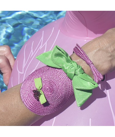 Magenta straw bow hair elastic - PY941 - Lime grosgrain bow  - PY957 Magenta fruity mini hat