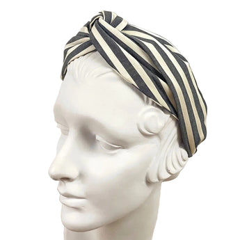 Charcoal Grey & Cream Stripe Turbanista