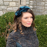 Teal velvet side bow headband
