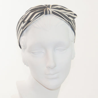Charcaol & Cream Stripe Center Bow Headband
