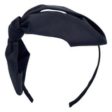 A black grosgrain headband featuring an oversized bow