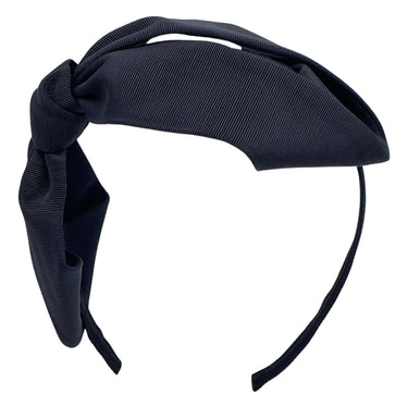 A black grosgrain headband featuring an oversized bow