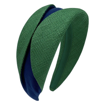Green Raffia & Navy Linen Matisse Headband