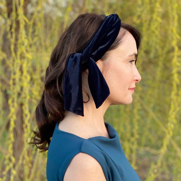 Velvet navy blue adjustable headband PY672