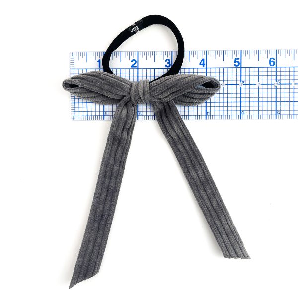 Grey Corduroy Long Bow Hair Tie PY780