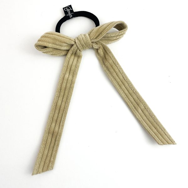 Beige Corduroy Long Bow Hair Tie PY780