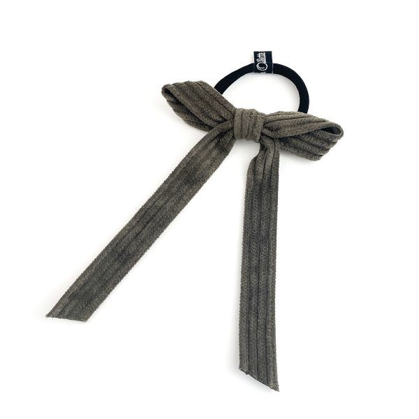 Moss Corduroy Long Bow Hair Tie PY780