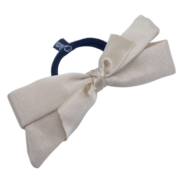 Grosgrain bow hair tie with satin knot accent PY897 Beige