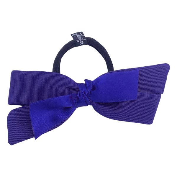 Grosgrain bow hair tie with satin knot accent PY897 Cosair Blue