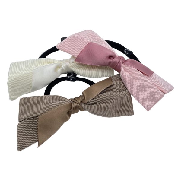 Grosgrain bow hair tie with satin knot accent PY897 light colors