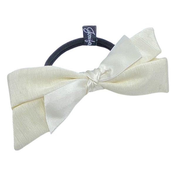 Grosgrain bow hair tie with satin knot accent PY897 ivory