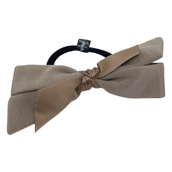 Grosgrain bow hair tie with satin knot accent PY897 Pecan