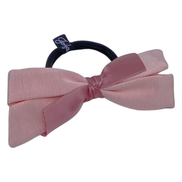 Grosgrain bow hair tie with satin knot accent PY897 pale pink