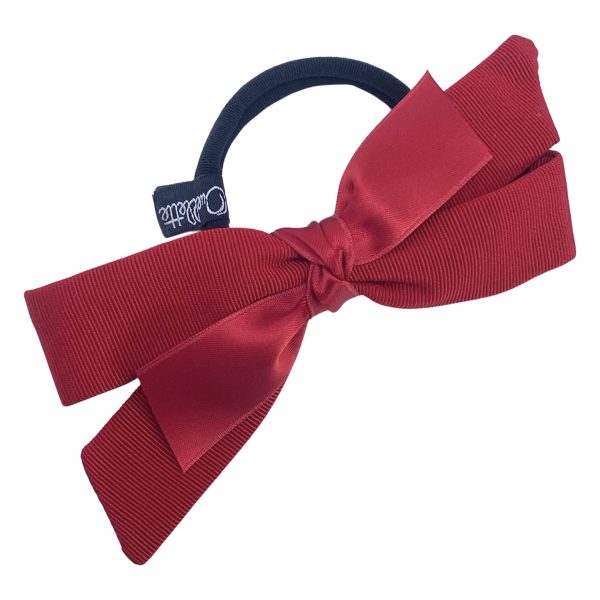 Grosgrain bow hair tie with satin knot accent PY897 Red