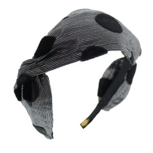 Silk Print with Velvet Dots Twist Headband