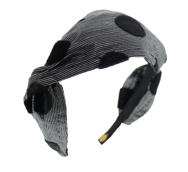 Silk Print with Velvet Dots Twist Headband