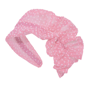 Pink with White Dots Tulle Ruffle Headband TLD8