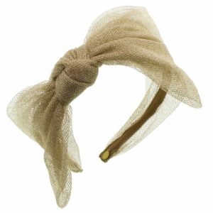 Metallic light gold tulle bow headband MT99