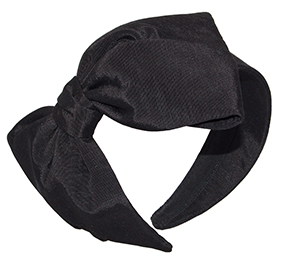 BE26 Paulette Black Big Bow Headpiece made of grosgrain fabric