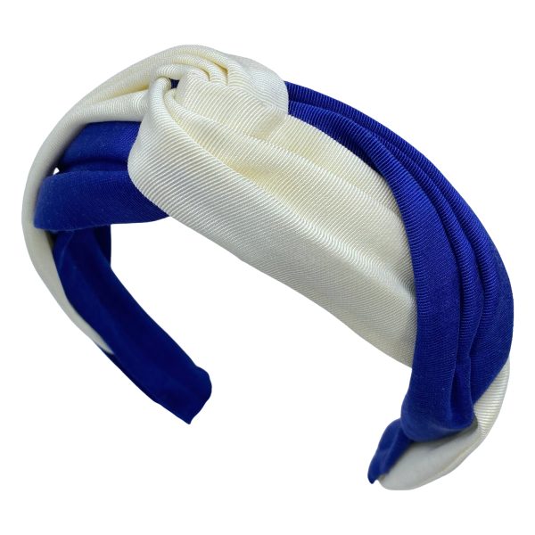 Corsair Blue with Ivory Grosgrain Center Turban Headband BE50