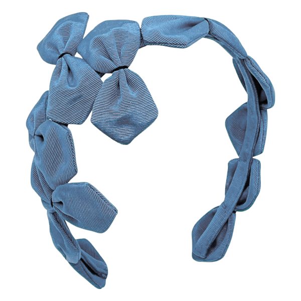 Cadet Blue with Black Sabrina Grosgrain Bows Headband BE70