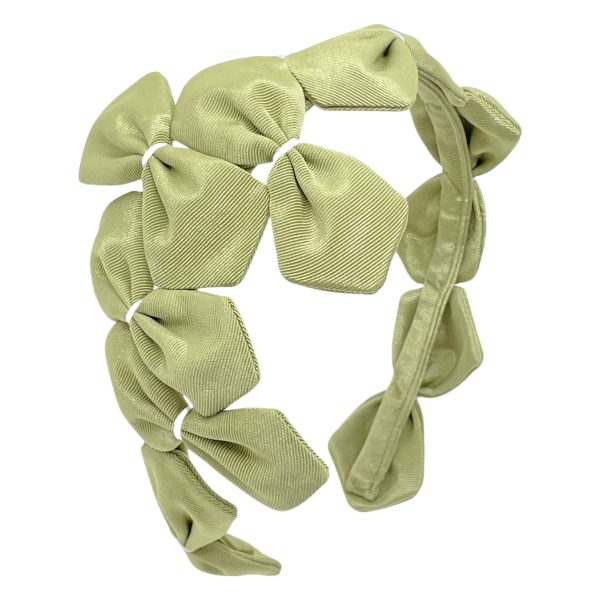 Celery with Ivory Black with Grey Sabrina Grosgrain Bows Headband BE70