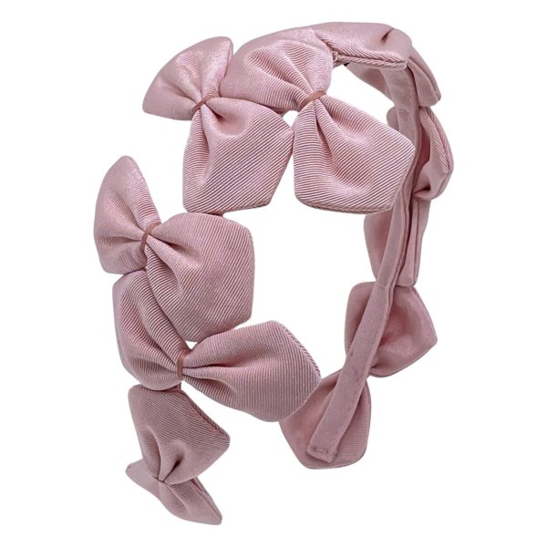 Wood rose with Pink Sabrina Grosgrain Bows Headband BE70