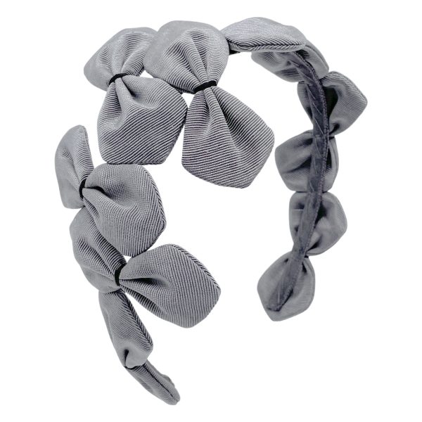 Grey with Black Sabrina Grosgrain Bows Headband BE70