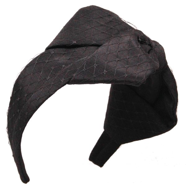 Black Grosgrain with Black Veiling Carolina Bow Headband BEV4