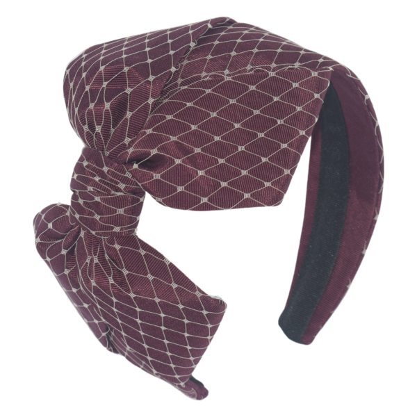 Burgundy Grosgrain with Beige Veiling Carolina Bow Headband BEV4