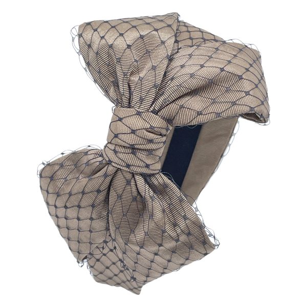 Pecan Grosgrain with Navy Veiling Carolina Bow Headband BEV4