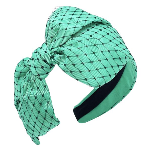 Spring Green Grosgrain with Black Veiling Carolina Bow Headband BEV4